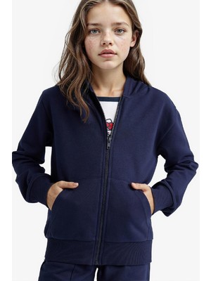 DeFacto Kız Çocuk Basic Düz Kapüşonlu Okul Fermuarlı Sweatshirt C8110A825AU
