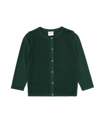 U.S. Polo Assn. Kız Çocuk Koyu Yeşil Düğmeli Bisiklet Yaka Triko Hırka 50316292-VR079