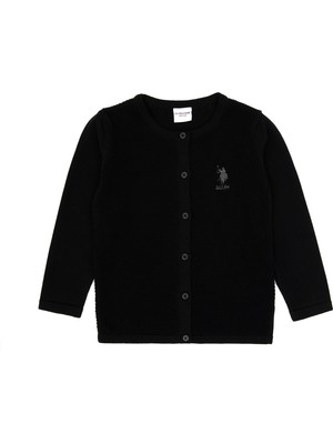 U.S. Polo Assn. Kız Çocuk Siyah Düğmeli Bisiklet Yaka Triko Hırka 50316292-VR046