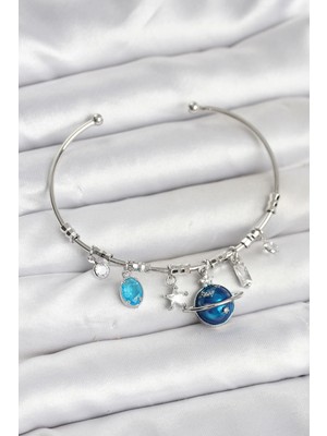 Butik Gezegen Charmlı Gümüş Renk Pirinç Kadın Bileklik