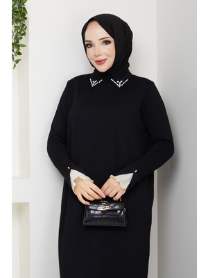 Pamuk Butik Kadın Kolu Dantelli Gömlek Yaka Elbise -PMK464