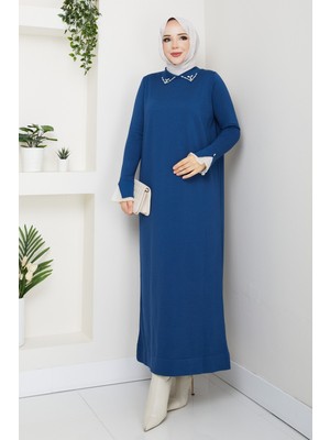 Pamuk Butik Kadın Kolu Dantelli Gömlek Yaka Elbise -PMK464