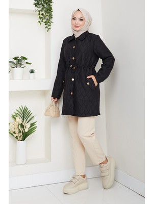 Pamuk Butik Kadın Beli Tünel Geçişli Büyük Beden Ceket Mont -PMK479