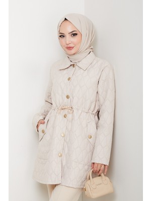 Pamuk Butik Kadın Beli Tünel Geçişli Büyük Beden Ceket Mont -PMK479