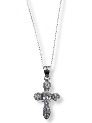 Oya Silver Tektaşlı Tasarım Haç Gümüş Kadın Kolye