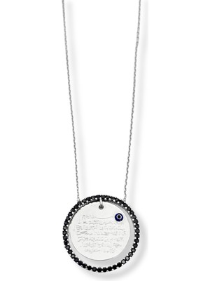 Oya Silver Siyah Işıltılı Ayetel Kürsi Hayalet Gümüş Kadın Kolye