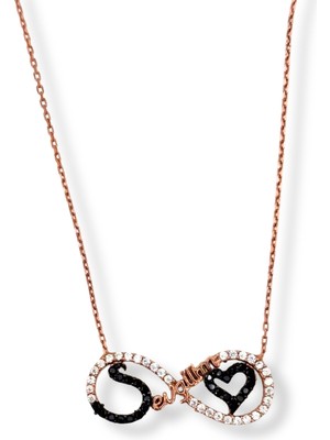 Oya Silver Rose Gold Beyaz & Siyah Işıltılı Infinity Hayalet Gümüş Kadın Sonsuzluk Kolye