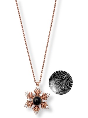 Oya Silver Beyaz Işıltılı 100 Dilde Seni Seviyorum Kar Tanesi Hayalet Gümüş Kadın Kolye