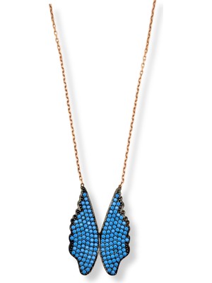 Oya Silver Rose Gold Turkuaz Işıltı Kelebek Hayalet Gümüş Kadın Kolye