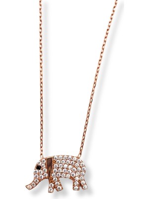 Oya Silver Rose Gold Beyaz Işıltılı Fil Hayalet Gümüş Kadın Kolye