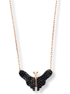 Oya Silver Işıltılı Rose Gold Kelebek Kadın Gümüş Hayalet Kolye