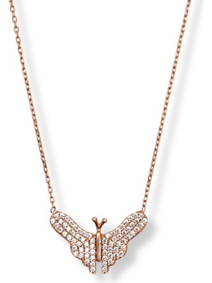 Oya Silver Işıltılı Rose Gold Kelebek Kadın Gümüş Hayalet Kolye