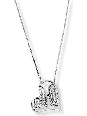 Oya Silver Beyaz Işıltılı Aşkın Silueti Hearty Kalp Kadın Hayalet Gümüş Kolye