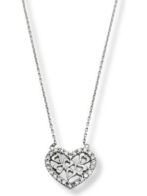 Oya Silver Beyaz Işıltılı Hearty Kalp Minik Kalpler Kadın Hayalet Gümüş Kolye