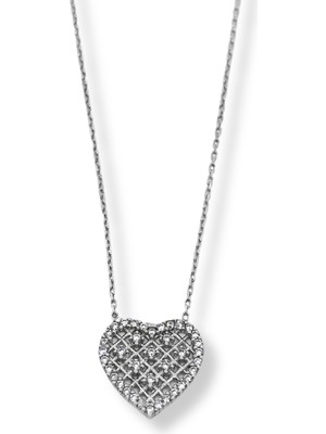 Oya Silver Beyaz Işıltılı Hearty Kalp Kadın Hayalet Gümüş Kolye