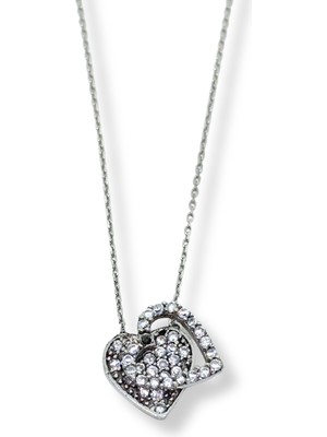 Oya Silver Beyaz Işıltılı Hearty Kalp Tamamlayıcımsın Gümüş Kadın Hayalet Kolye