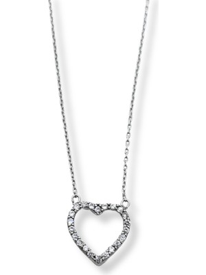 Oya Silver Beyaz Işıltılı Hearty Kalp Gümüş Kadın Hayalet Kolye