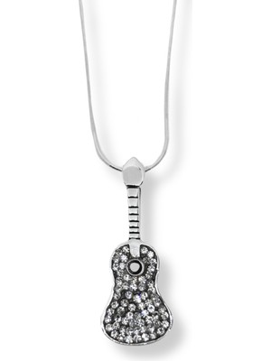 Oya Silver Beyaz Işıltılı Akustik Gitar Gümüş Kolye