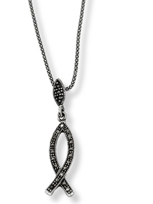 Oya Silver Markazit Işıltı Çevrili Gümüş Balık Kadın Kolye