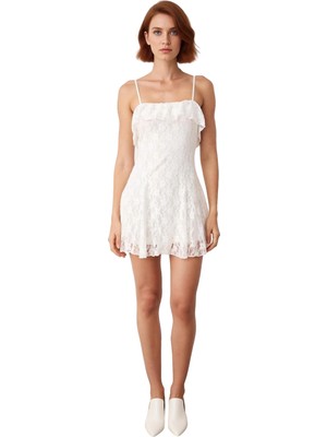 Ersefa Kadın Skater Kesim Dantel Mini Elbise Askılı Straplez Detaylı Yazlık Şık ve Zarif Görünüm Kaliteli