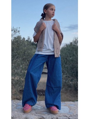 Geniş Paça Kot Pantolon 4-12 Yaş Mavi