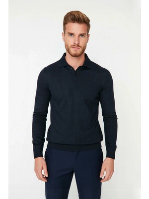 Ersefa Erkek Smart Polo Yaka Triko Kazak Fitted Kalıp Uzun Kollu Günlük Tarz Için Ideal Seçim Kaliteli