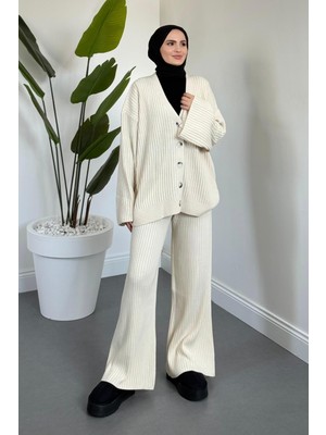 Merven Akyüz Galata Fitilli Hırka Takım Krem