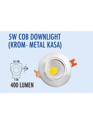 Lampist 5W Metal, Krom Kasa Cob Downlıght 3000K