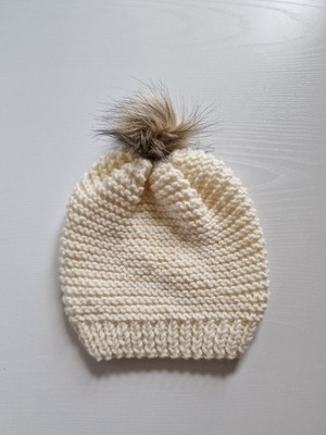 Hobi Kafe El Örgüsü Beyaz Yetişkin Kadın Beresi