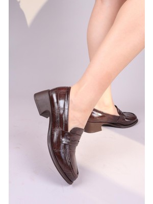 Birikon Melrose Kroko Desenli Loafer Kahverengi