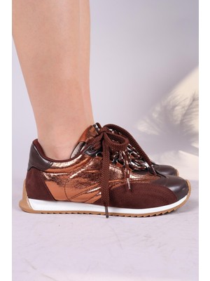Birikon Salta Çift Bağcıklı Garnili Sneakers Kahverengi