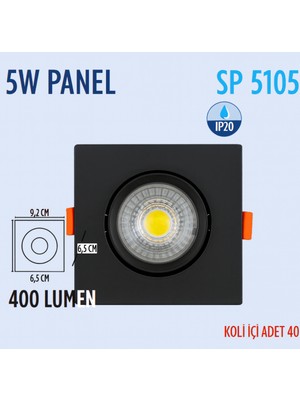 Lampist 5W Pc, Siyah Kare Kasa Mercekli Cob Downlıght 3000K