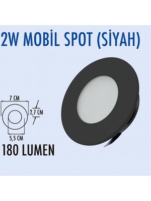 Lampist 2W Mobil Siyah Spot 3000K 3000K