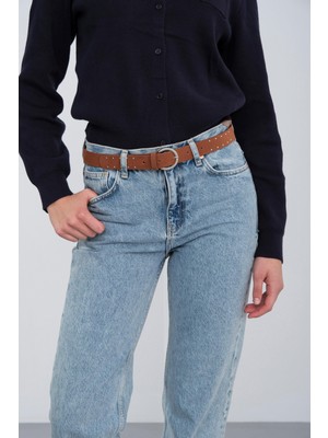 Shule Bags Süet Yuvarlak Tokalı Troklu Kemer Taba