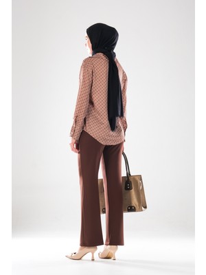 Plistre 2292_KADIN Scuba Kumaş Flare Pantolon - Yüksek Bel, Nervür Detaylı, - Gizli Fermuarlı Şık Pantolon