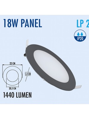Lampist 18W Siyah Kasa Sıva Altı Slim Panel LED 6500K Beyaz