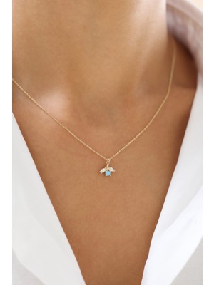Zeyd Jewelry Şık ve Zarif Turkuaz Taşlı 14 Ayar Altın Kolye