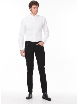Ramsey Siyah Düz Slim Fit Denim Pamuk Karışımlı Pantolon