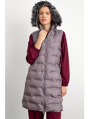 Olcay Çıkabilir Kapüşonlu Desenli Şişme Yelek Gri 8210