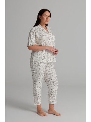 Hays Kadın Plus Size Pamuklu Kısa Kollu Gömlek Uzun Pijama Takımı