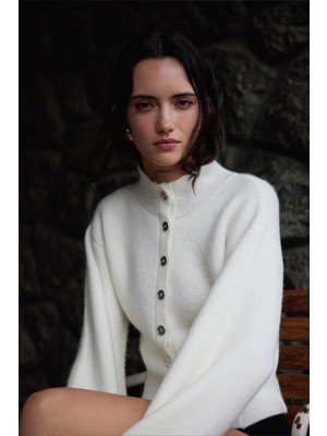 Suud Collection Ekru Mindy Balon Kol Triko Hırka