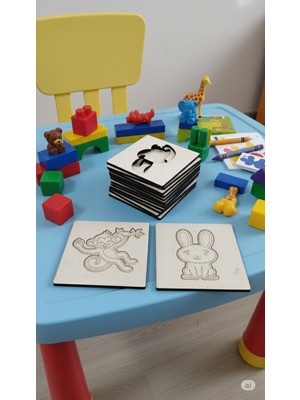 Retro Atölyem Montessori Ahşap Hayvan Şablon Seti 15 Adet - Okul Öncesi Zeka Geliştirici Aktivite