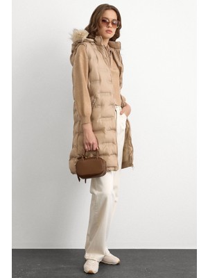 Olcay Çıkabilir Kapüşonlu Desenli Şişme Yelek Taş 8210