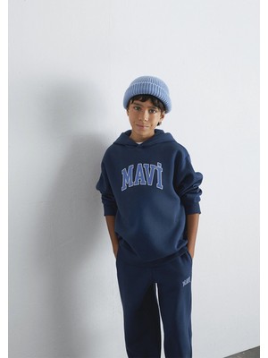 Mavi 6610110-70720 Mavi Logo Baskılı Lacivert Kapüşonlu Sweatshirt