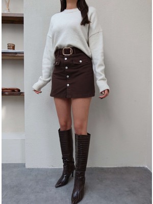 Esra Helvacı Kapak Cepli Denim Etek