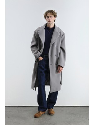 Giesto Kemerli Kaşe Gri Kaban