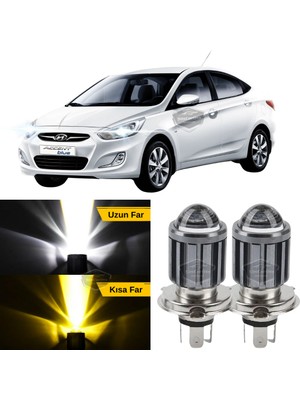 Caralp Hyundai Accent Blue 2011-2018 Uyumlu Mercekli Far Ampulü LED Xenon Çift Renk Sarı-Beyaz Far Şimşek Etkili Csp LED Lamba Uzun Kısa 2 Adet Takım