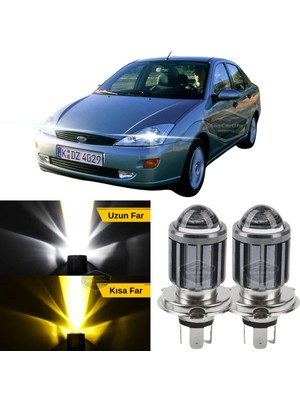 Caralp Ford Focus 1 Hb&sedan 1998-2004 Uyumlu Mercekli Far Ampulü LED Xenon Çift Renk Sarı-Beyaz Far Şimşek Etkili Csp LED Lamba Uzun Kısa 2 Adet Takım
