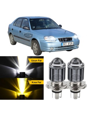 Caralp Hyundai Accent Admire 2003-2006 Uyumlu Mercekli Far Ampulü LED Xenon Çift Renk Sarı-Beyaz Far Şimşek Etkili Csp LED Lamba Uzun Kısa 2 Adet Takım