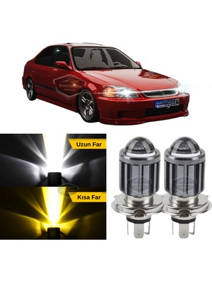 Caralp Honda Civic Ies Ek 1996-2000 Uyumlu Mercekli Far Ampulü LED Xenon Çift Renk Sarı-Beyaz Far Şimşek Etkili Csp LED Lamba Uzun Kısa 2 Adet Takım